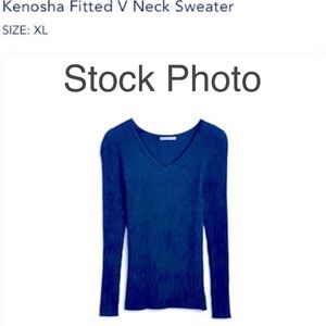 NWT Pink Clover Navy Kenosha Fitted V Neck Sweater